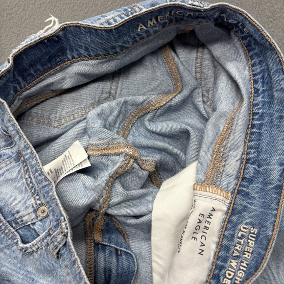 American Eagle Jeans Womens 6 Long Super High Rise Ultra Wide Leg Distressed Y2K - Picture 12 of 14